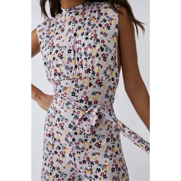 Free People Pants - Free People Vibe Check Tie Waist Jumpsuit Tea Ditsy Print Size XS NWTs $148